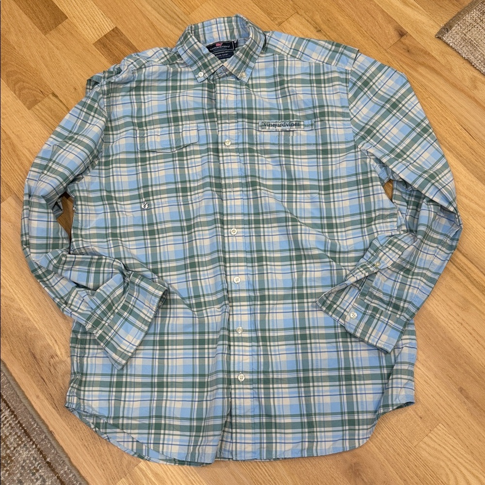 Vineyard Vines Size L Bodkin Plaid
Harbor Shirt Quick Dry Pockets Vented
Back